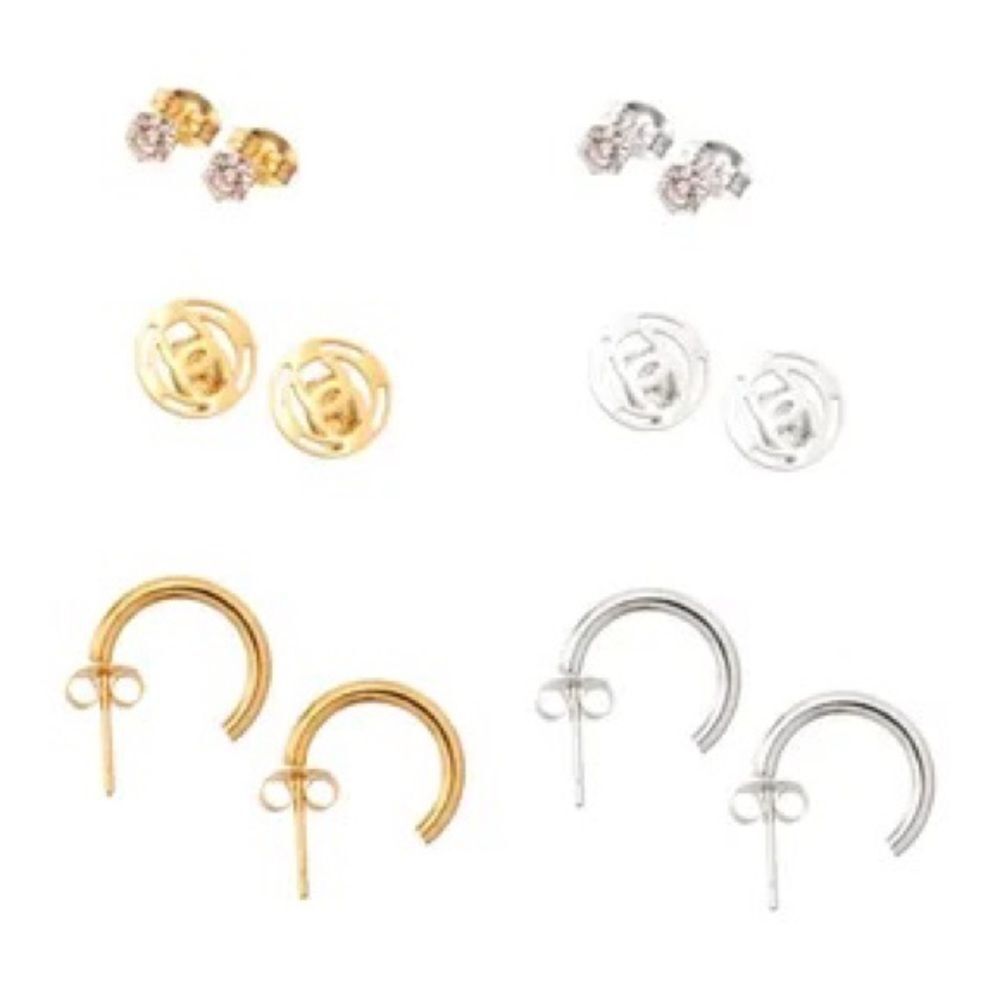 Silver or Gold Stainless Steel Metal Cut Out Letter 3 Pcs Earrings Sets